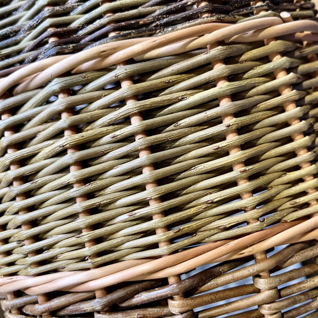 Zoomed in photo of French rand weaving in Dicky Meadows willow.