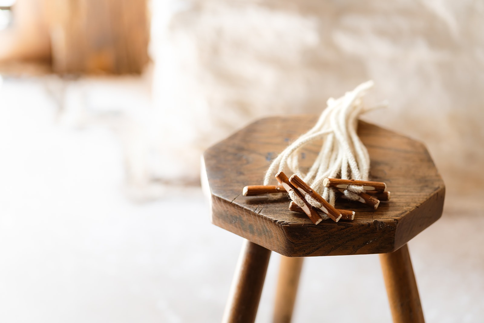 Handcarved Willow Toggles on a stool